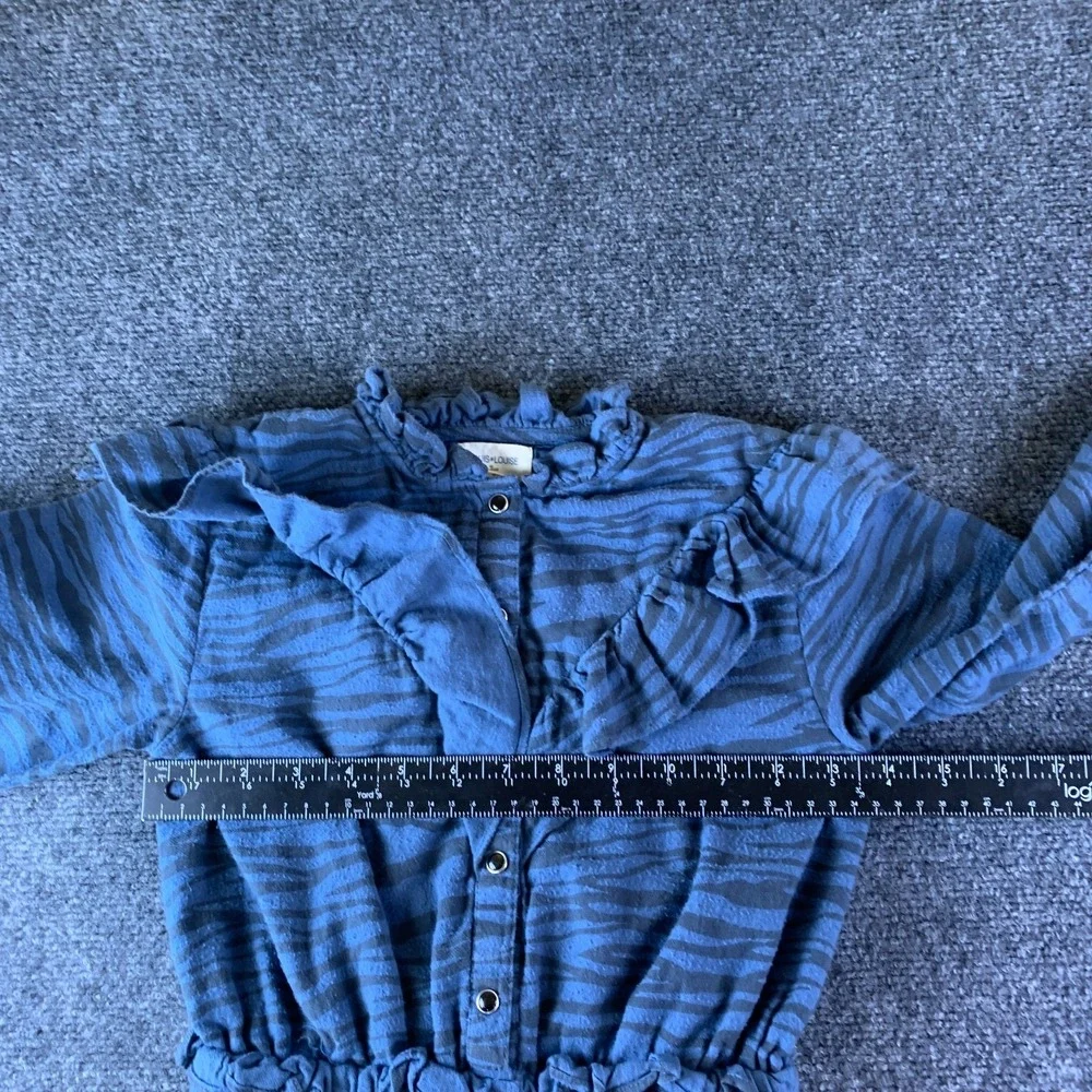 Louis Louise Folk Dress Girls 10 Blue Black Zebra Cotton Ruffled Puff Sleeve